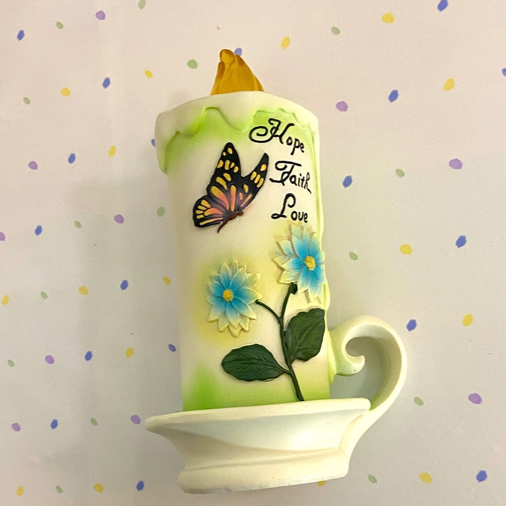 Inspirational Hope Faith Love Candle Figurine with Butterfly